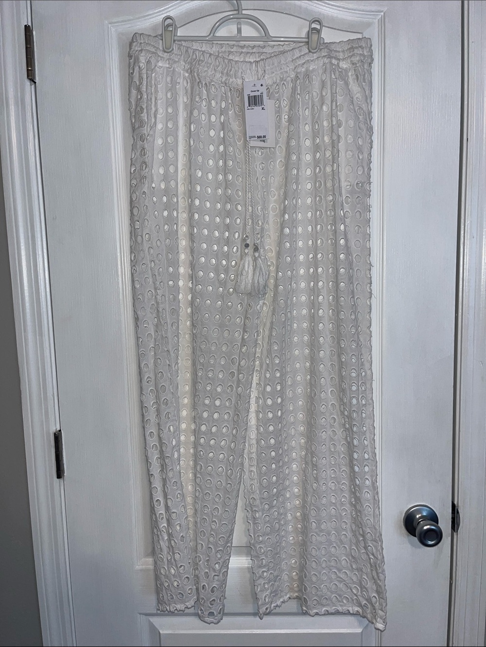Dotti White Eyelet Lounge Pants with Tassel Drawstring